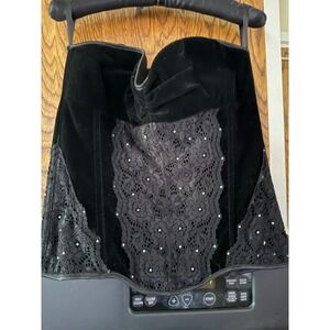 Coquette Black Velvet Lace‎ Rhinestone Corset Top Strapless Sweetheart Bodice